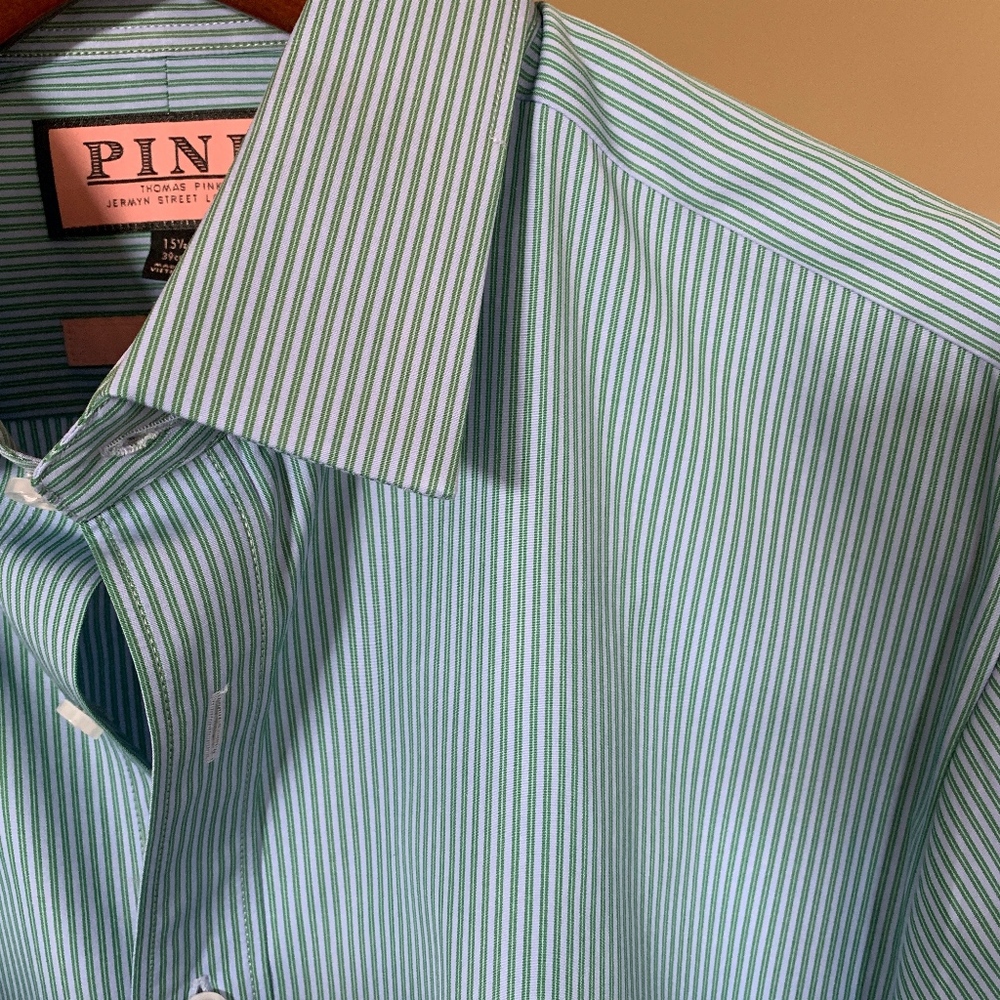 Thomas Pink Men's SuperSlim Shirt GreenWhite -15.5